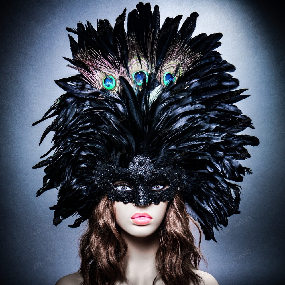 Venetian Carnival Masquerade Top Feather Mask